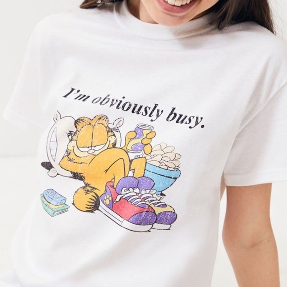 PacSun Tops - PACSUN GARFIELD DECAL WHITE  SHORT SLEEVE SHIRT